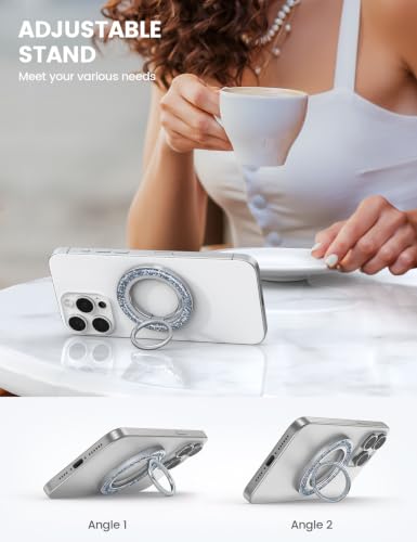 Lamicall Magnetic Phone Ring for MagSafe, Super Magnet Glitter Silver Grip - color: Pretty Silver