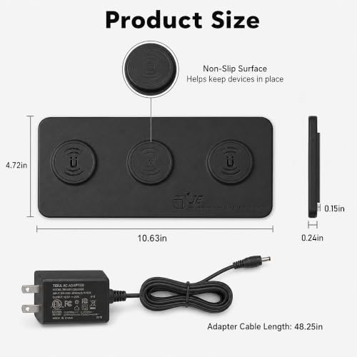 3 in 1 Magnetic Wireless Charger Pad for iPhone 17/16/15/14/13/12 Series, Fast Wireless Charging Station for AirPods 4/3/2 Pro, Raised Charging Pods Design, Magnetic Charging Mat with 24W Adapter
