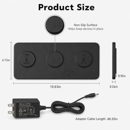 3 in 1 Magnetic Wireless Charger Pad for iPhone 17/16/15/14/13/12 Series, Fast Wireless Charging Station for AirPods 4/3/2 Pro, Raised Charging Pods Design, Magnetic Charging Mat with 24W Adapter