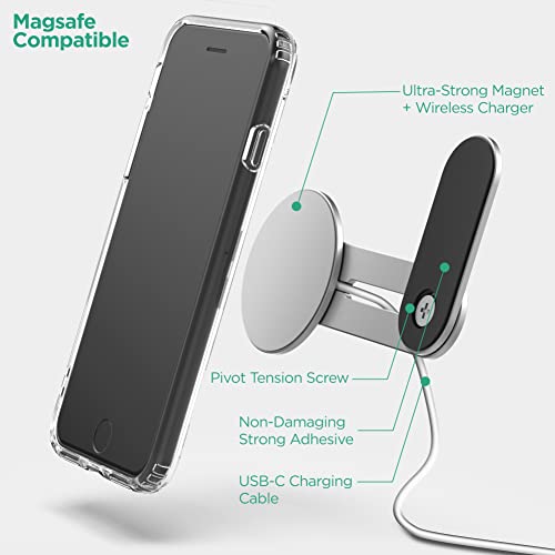 GALVANOX MagSafe Desktop/Laptop Charger Stand - Magnetic Wireless Charging for iPhone 12/13/14 (15W) Desktop Computer Phone Holder Mount (Aluminum Silver)