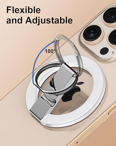 Magnetic Phone Stand with Ring Holder, iPhone & Samsung MagSafe Grip Stand - color: White