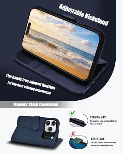 for iPhone 17 Pro Max Wallet Case, Flip Folio Phone Cover with Card Holder, RFID Blocking, Shockproof Protective Case with Kickstand, Magnetic Closure, PU Leather & TPU, Blue - color: Blue