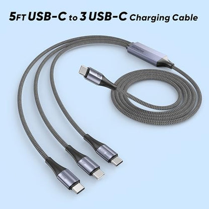 USB C to USB C 3 in 1 Multi Charging Cable 5FT, 100W Max Fast Charge USB C Splitter Charging Cable with 3 Type C Ports for iPhone 17/16/15 Series, Samsung Galaxy S25, iPad, MacBook Air/Pro, Lenovo