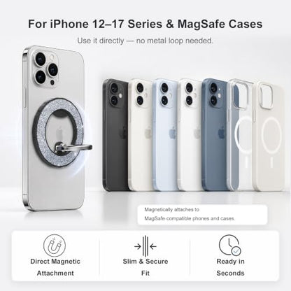 Magnetic Phone Ring Holder for MagSafe, Glitter Magnetic Grip - color: Black+Silver