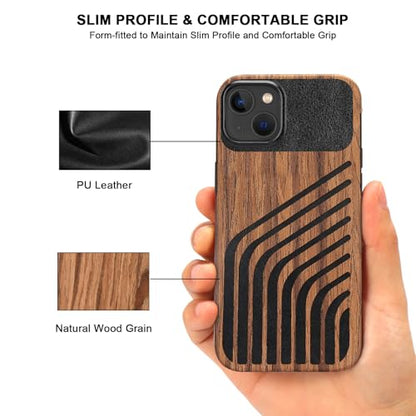 TENDLIN Magnetic Case Compatible with iPhone 14 Plus Case Wood Grain with Carbon Fiber Texture Design Leather Hybrid Slim Cover (Compatible with MagSafe) Hairline - color: Magnetic Hairline, size: iPhone 14 Plus