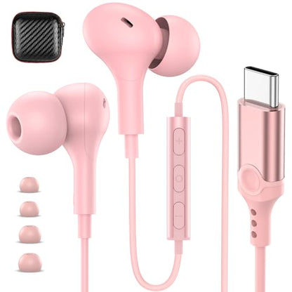 USB C Headphones Wired Earbuds for iPhone 18 Pro Max 17 16 15,Pink - color: Pink