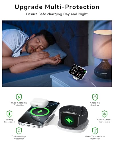 2-in-1 Foldable Charger Compatible with MagSafe iPhone, Watch & AirPods - color: Grey