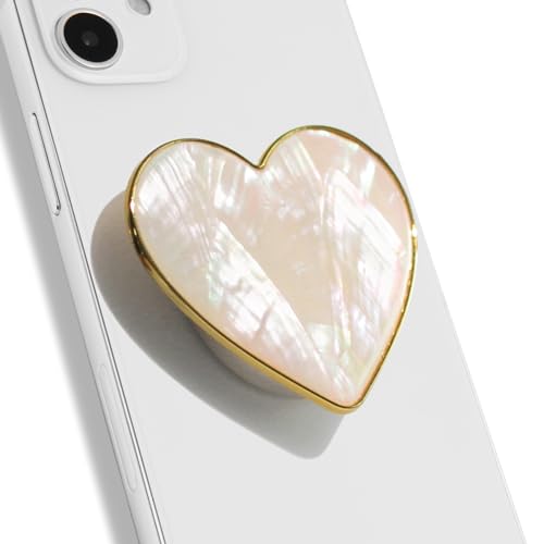 OnTheGrip Cute Natural Seashell Design Heart Shape Collapsible Mobile Phone Grip Stand Holder for Smartphone Tablet Cell Phone Accessory (Crème)