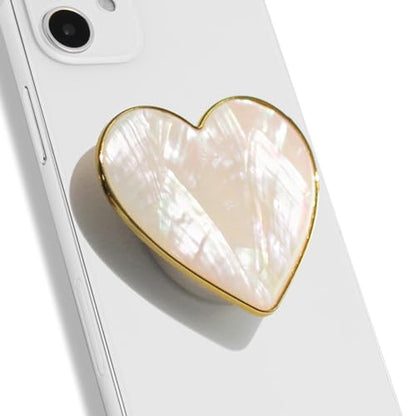 OnTheGrip Cute Natural Seashell Design Heart Shape Collapsible Mobile Phone Grip Stand Holder for Smartphone Tablet Cell Phone Accessory (Crème)