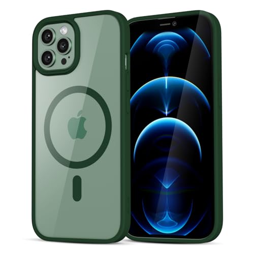 LoeoeL for iPhone 12 Pro Max Case Clear Mag Safe, Ultra Thin Slim Cover Magnetic Compatible with Magsafe Phone Case for Women Men Girl, Cute Soft TPU Silicone & Transparent Hard Plastic, Dark Green - color: Forest Green, size: 12 Pro Max