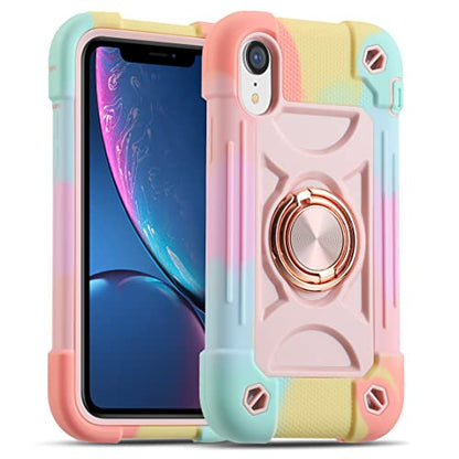 MARKILL Compatible with iPhone XR Case 6.1 Inch with Ring Stand, Heavy-Duty Military Grade Shockproof Phone Cover for iPhone XR 6.1. - color: Rainbow Pink, size: iPhone XR 6.1"