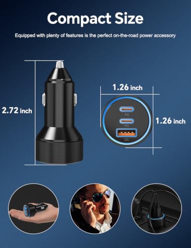 for iPhone 15/16 Pro Max Car Charger, 72W 3-Port Fast USB C Car Charger