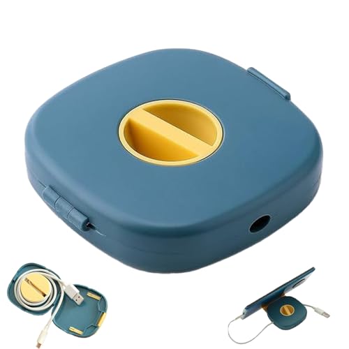 2 in 1 Cable Winder with Phone Stand, Durable Cable Organizer and Charging Stand, Portable Charging Cables Protective Case, for USB, Earphones (Blue) - color: BLUE