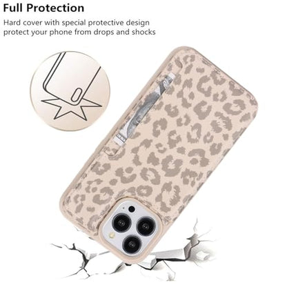 iCoverCase Compatible with iPhone 13 Pro Max Phone Case with Card Holder, Wallet Case for Women Men RFID Blocking PU Leather Protective Case 6.7 Inch (Beige Leopard) - color: Beige Leopard