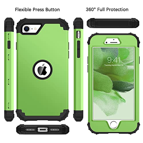 BENTOBEN for iPhone SE 2022 Phone Case and iPhone SE 2020 Case, Heavy Duty 3 in 1 Full Body Rugged Shockproof Hybrid Hard PC Soft Rubber Bumper Drop Protective Girls Women Cover, Light Green/Black - color: Black/Light Green