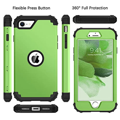 BENTOBEN for iPhone SE 2022 Phone Case and iPhone SE 2020 Case, Heavy Duty 3 in 1 Full Body Rugged Shockproof Hybrid Hard PC Soft Rubber Bumper Drop Protective Girls Women Cover, Light Green/Black - color: Black/Light Green