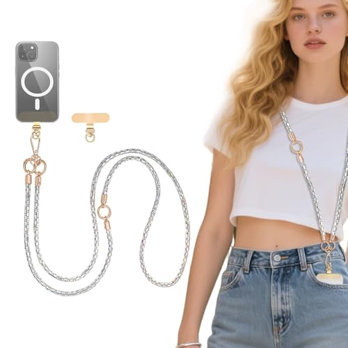 Crystal Phone Lanyard Crossbody Adjustable Rhinestone Anti-Theft Phone Strap Crossbody Cell Phone Neck Strap for Women - color: Ab White
