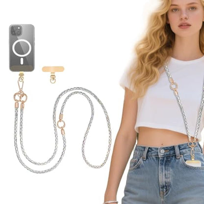 Crystal Phone Lanyard Crossbody Adjustable Rhinestone Anti-Theft Phone Strap Crossbody Cell Phone Neck Strap for Women - color: Ab White
