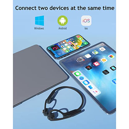 MONODEAL Bone Conduction Headphones with Mic,Open Ear Headphones Wireless Bluetooth 5.1/Mute Function/Multi-Point Capable,Air Conduction Headset with Noise Canceling Mic,for Driving Home Office