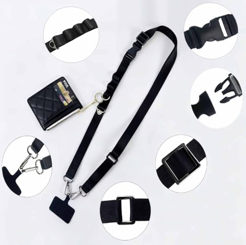Crossbody Phone Strap with Wallet,Adjustable Crossbody Cell Phone Lanyard for iPhone with Phone Tethers & Retractable ID Badge Card Holder- Black - color: With Retractable Keychain-black