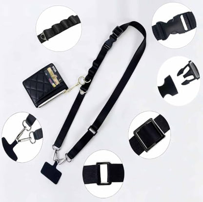 Crossbody Phone Strap with Wallet,Adjustable Crossbody Cell Phone Lanyard for iPhone with Phone Tethers & Retractable ID Badge Card Holder- Black - color: With Retractable Keychain-black