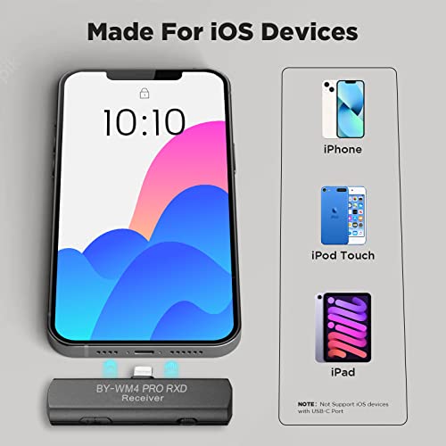 BOYA 2.4GHz Wireless Lavalier Lapel Microphone System for iPhone/iPad Dual Clip On Cordless Lav Mic for Vlog Video Recording YouTube with Lightning Connector Receiver and Transmitter BY-WM4 PRO-K4