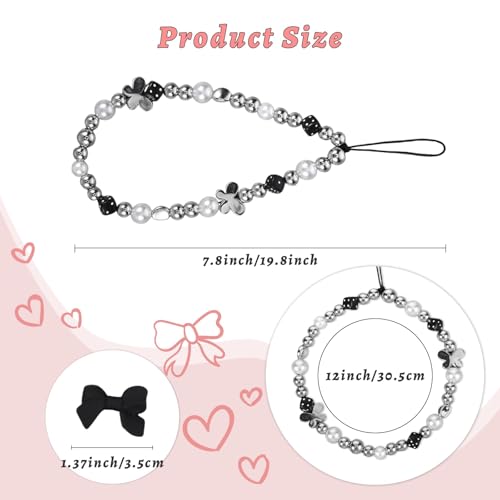 Pink Beaded Phone Wrist Straps, Y2K Phone Case Charms Camera Charm Strap, Lanyard Keychain Wristlet Aesthetic Cellphone Charm - style: 4 Black Chic Heart Bow