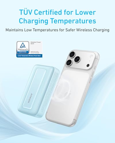 Anker Zolo Magnetic Power Bank,10,000mAh Magsafe Portable Charger | Compact Wireless Battery Pack with 30W Max Fast Charging, Skin-Friendly and Durable Design for Travel - color: Black