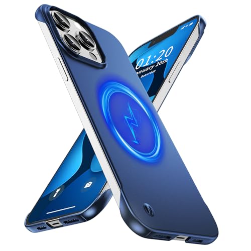 GRECAZO Magnetic Frosted Frameless Case for iPhone 13 Pro Max, Navy Blue | Compatible with MagSafe, Metallic Finish, Hard PC Cover, Ultra Thin Lightweight Minimalist Borderless, Slim Fit, 6.7-Inch - color: Navy Blue, size: iPhone 13 Pro Max