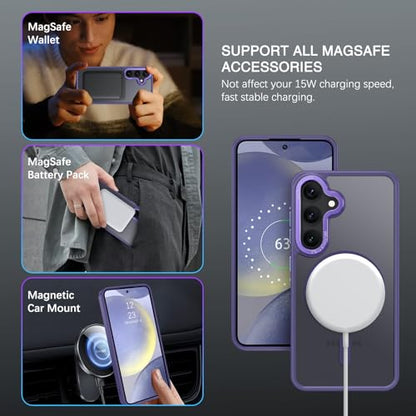 BENTOBEN Magnetic for Samsung Galaxy S24 Plus Case [Compatible with Magsafe] Translucent Matte Slim Thin Shockproof Anti-Yellow Women Men Protective Phone Cover for Samsung S24 Plus 6.7", Dark Purple - color: Dark Purple