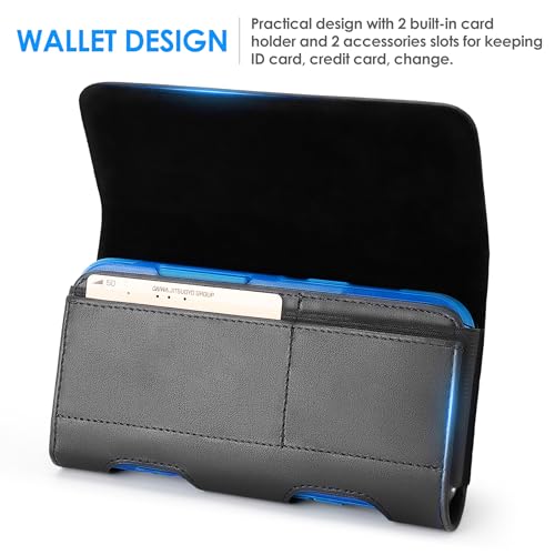 Mopaclle Leather Phone Holster with Heavy Duty Metal Belt Clip and Card Holder, Compatible with iPhone 13/12 Mini, iPhone SE, iPhone 8/7/6S/6, and Galaxy S7/S6/S5 - Black - color: 01-Leather- Black, size: S(5.8x3.0x0.5)