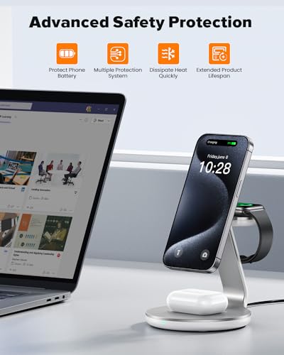 HERRBOLAI 3 in 1 Charging Station Compatible with Magsafe Charger - color: Silver