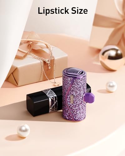 iWALK Upgraded Sparkly Portable Charger 22.5W, 5000mAh Power Bank for iPhone 18 Pro/17/16/15 Series, Mini Battery Pack with Built-in USB-C Connector Compatible with Samsung S25/24, iPad Air, AirPods - color: Purple