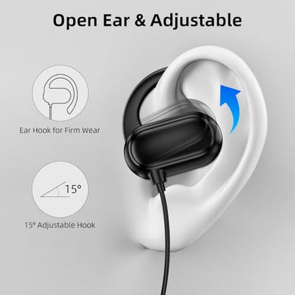Open Ear Wired Earbuds 3.5mm Headphone with Mic Right Angled Ear Hook Black