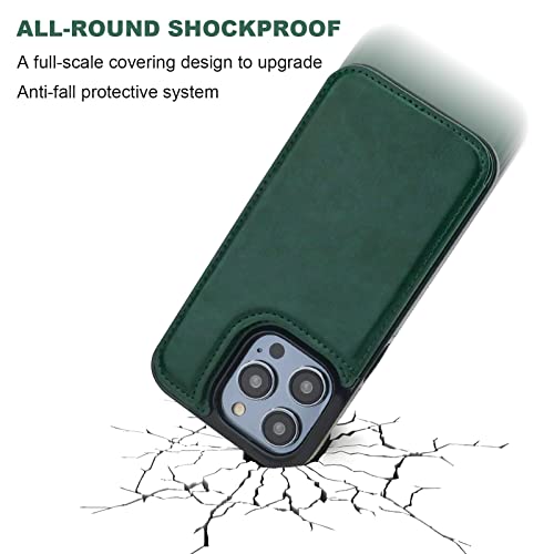ONETOP for iPhone 14 Pro Wallet Case with Credit Card Holder,Green | Kickstand,ID/Cash Holder,Case Wallet with Card Slots,Double Magnetic Clasp,Durable PU Leather Shockproof Cover for Women Men - color: Green