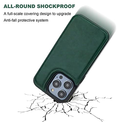 ONETOP for iPhone 14 Pro Wallet Case with Credit Card Holder,Green | Kickstand,ID/Cash Holder,Case Wallet with Card Slots,Double Magnetic Clasp,Durable PU Leather Shockproof Cover for Women Men - color: Green