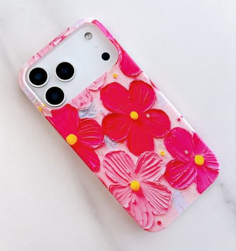 Qokey Case for iPhone 17 Pro Max, Cute Exquisite Stylish Artistic Printed Flower Laser Beam Glossy Pattern Durable TPU Protective Phone Cover for Girls Women, Pink Rose - color: Rose Pink Artistic Flower