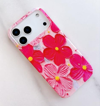 Qokey Case for iPhone 17 Pro Max, Cute Exquisite Stylish Artistic Printed Flower Laser Beam Glossy Pattern Durable TPU Protective Phone Cover for Girls Women, Pink Rose - color: Rose Pink Artistic Flower
