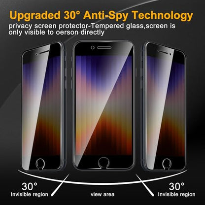 3 Pack Privacy Screen Protector for iPhone SE 2022/SE 2020/8/7 (iPhone 2nd/3rd Generation), Anti Spy Tempered Glass 9H Hardness, Black Protector Anti Spy, Bubble Free, Anti-Scratch - size: iPhone SE 2022/2020/8/7 FK3