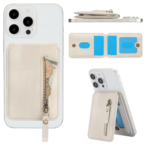HAII for MagSafe Card Wallet Bag compatible with MagSafe Invisible Ultra-Thin Lightweight Kickstand Magnetic Mobile Wallet Man Woman, 4 Card Slots + 1 Zipper Cash Bag. (White, Zipper) - color: White, size: 4 Card Slots + 1 Zipper Cash Bag - Zipper