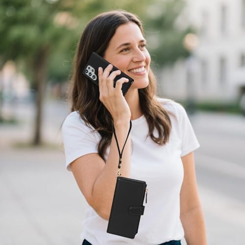 Magnetic Case for Samsung Galaxy S25 Ultra Wallet Compatible with Magsafe RFID Blocking Card Holder Detachable Phone Cover Kickstand Snap Strap Zipper Pocket PU Leather (Black) - color: Black, size: Galaxy S25 Ultra