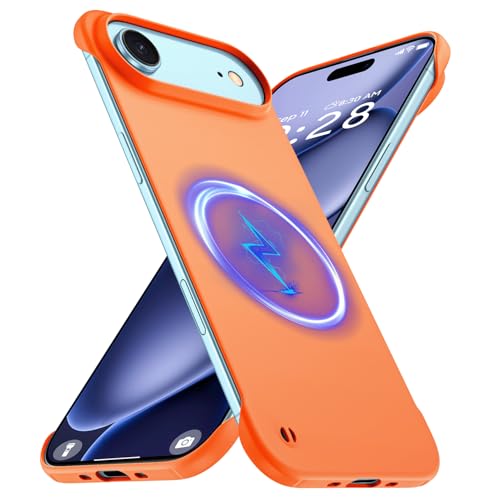 GRECAZO Magnetic Slim Frameless Case for iPhone Air, Orange | Compatible with MagSafe, Soft-Touch Matte Hard PC Cover, Ultra Thin Lightweight Minimalist, Pull Ring Lanyard, 6.5-Inch - color: Orange, size: iPhone Air