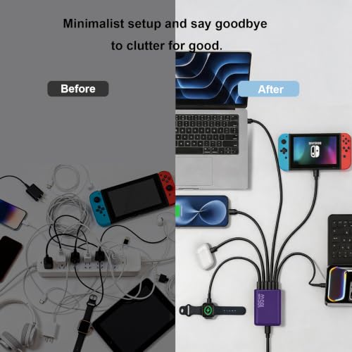 165W Charging Station, 6 Port Desktop Charger, 3 Ports 40W Purple - color: Purple