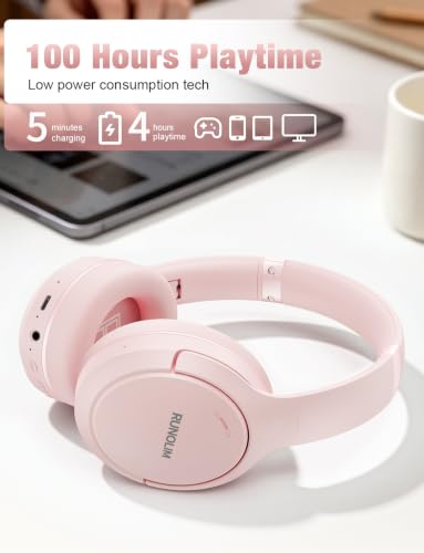 RUNOLIM Active Noise Cancelling Headphones, Wireless Bluetooth Over Ear - color: Pink