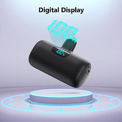 Feob [2 Pack] Mini Portable Charger 5000mAh for iPhone 14,Ultra-Compact 15W PD Fast Charging Power Bank,LCD Display Cute Battery Pack Backup Charger for iPhone 14/14 Pro Max/13/13 Pro/12/XR/8/7/6 etc - color: A-Black+White