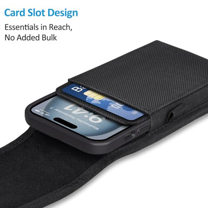 Cell Phone Holster with Card Holder Pouch Belt Clip Men for iPhone 17 Air 16 15 14 13 12 11 Pro Max Plus Samsung Galaxy S25 S24 S23 S22 Plus FE, L-Black - color: Black, size: L