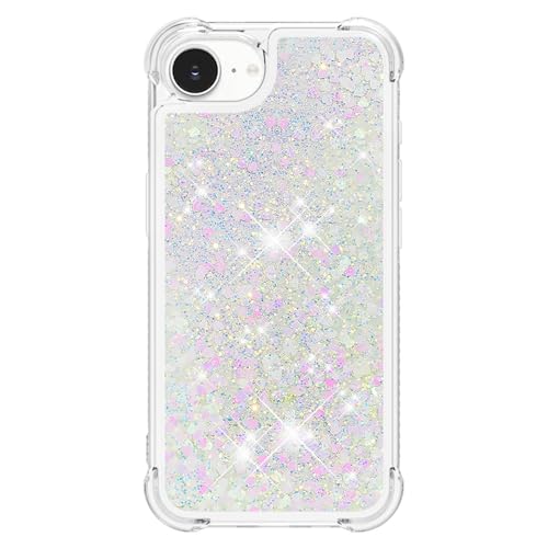 Bling Glitter Case for Apple iPhone 16e.Liquid White | Soft TPU Sparkly Flowing Liquid Floating Clear Case for Women Girls Cover for Apple iPhone 16e - color: White