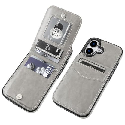 KIHUWEY for iPhone 17 Wallet Case Card Holder Kickstand, Gray | Credit Card Slots, PU Leather, Magnetic Clasp, Flip Heavy Duty Protection Cover for Men and Women - color: Gray