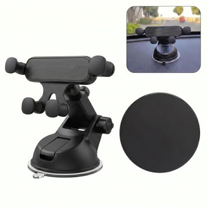 Car Phone Holder, Ultra-Durable Metal Cellphone Holder, 360° Rotation Cell Phone Car Mount, Suction Cup Auto Cellphone Mount, Universal for Most Smartphone (Black) - color: Black