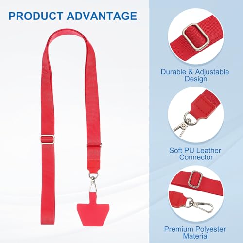 PATIKIL Smart Phone Lanyard with Wrist Strap and Patches for Most Smartphones ID Badges Keychain - color: Red